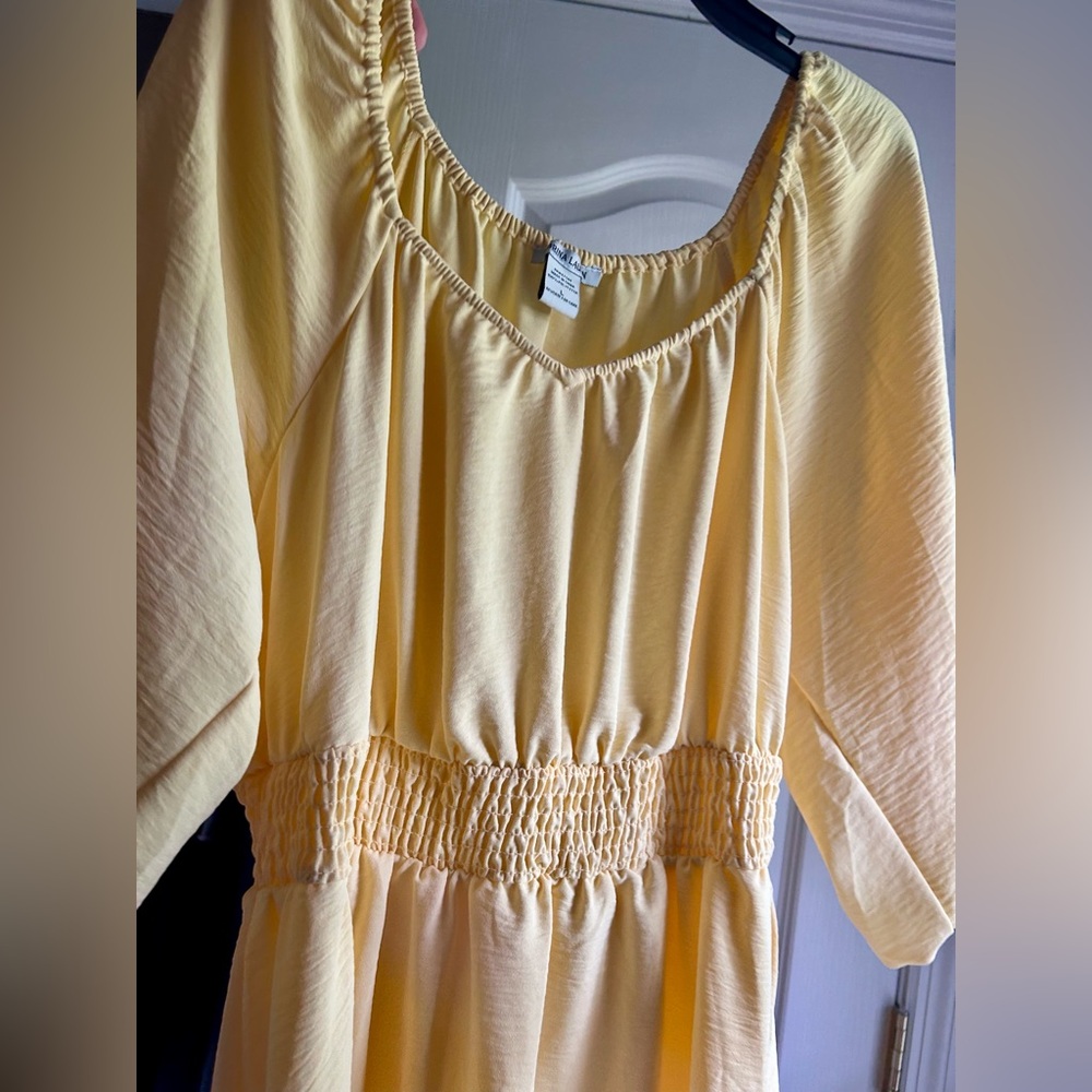 SABRINA LAUREN Butter Yellow Puff Sleeve Sweetheart Peasant Dress Cottage | Sz L - Picture 11 of 12